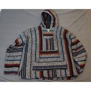 Baja Joe Mexican Hoodie Unisex Adult  Sz Small‎ Black White Aztec Blanket Style